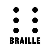 Image, 6 Braille cells filled in above the word Braille in black on a white background