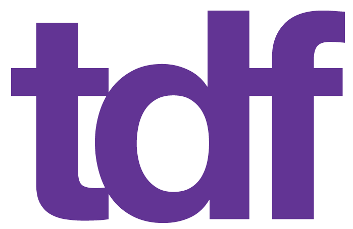 Text, lowercase and bold TDF in purple on a white background